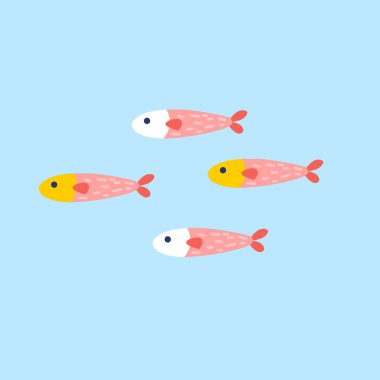 Vektör el çizimi düz dizayn deniz hayvanları koleksiyonu