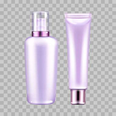 Şeffaf arkaplanda kozmetik paketleme vektör kümesi