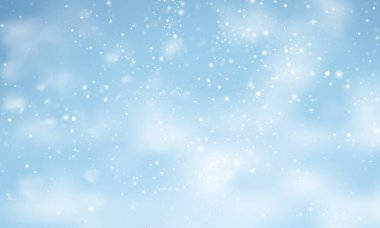 Yılbaşı karı taşıyıcısı. Açık mavi arkaplanda düşen kar taneleri