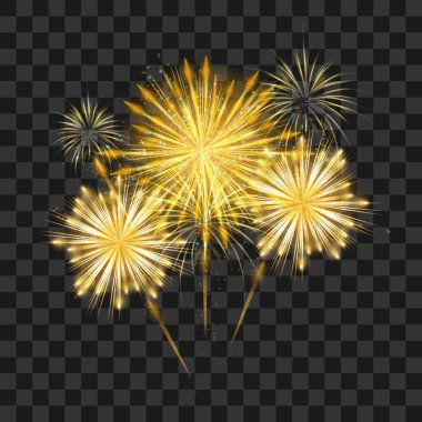 Havai fişek animasyonu, kutlama sembolleriyle gerçekçi şeffaf konsept