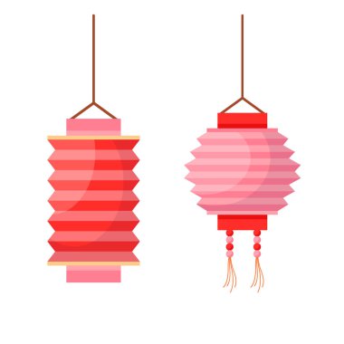 Beyaz arkaplana konulmuş vektör Çin lambaları