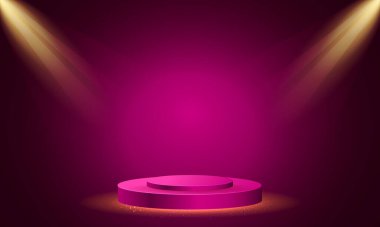 Işıklı bir kürsü, pembe arka planda ödül töreni için podyum sahnesi