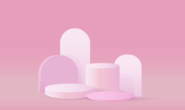 Gerçekçi mor ve beyaz silindir kaide podyumu olan asgari mor 3D oda