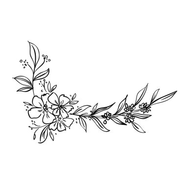 Vektör el düz tasarım beyaz üzerine basit çiçek ana hatları çizdi