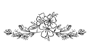 Vektör el düz tasarım beyaz üzerine basit çiçek ana hatları çizdi