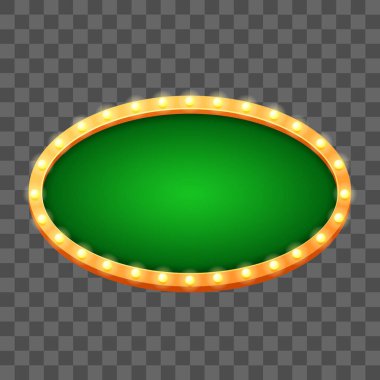 Şeffaf arkaplanda pano ve ampul çerçeveli vektör retro reklam panosu veya ışık kutusu