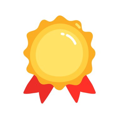 Kırmızı kurdeleli vektör altın madalya. Modern düz stil illüstrasyon.