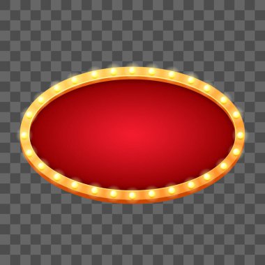 Şeffaf arkaplanda pano ve ampul çerçeveli vektör retro reklam panosu veya ışık kutusu