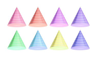 Vektör gerçekçi parti şapkası koleksiyonu beyaz arkaplanda izole edilmiş 3d vektör illüstrasyonu