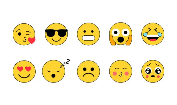 Beyaz arkaplanda vektör karışık emoji seti