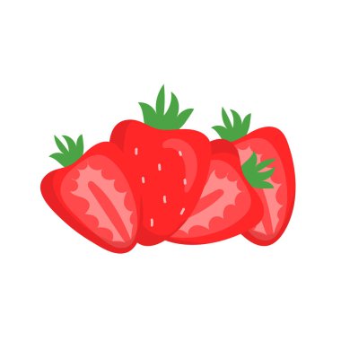 Yeşil yapraklı vektör çilek çizim seti