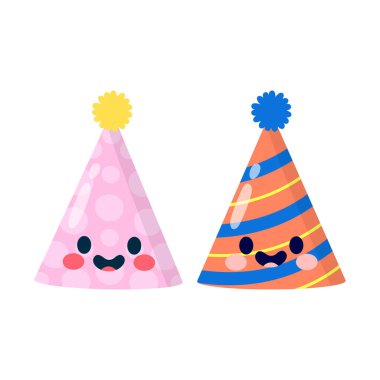 Vektör doğum günü şapkası parti şapkası ayarlandı. desenli çizgi film düz başlıkları