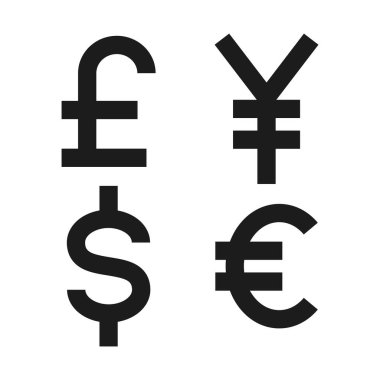 Beyaz arkaplanda en çok kullanılan para birimi sembolleri