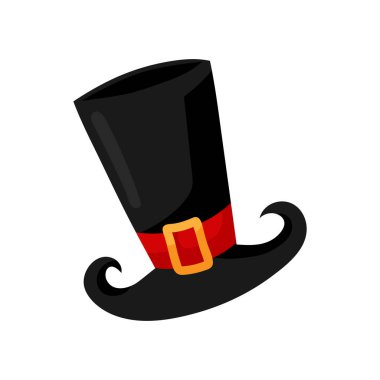 Beyaz arkaplanda izole edilmiş vektör karikatür siyah şapka vektör çizimi