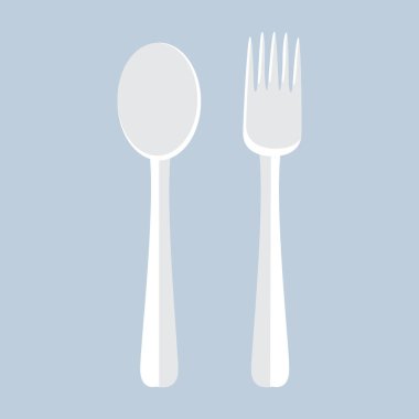 Vektör çatal bıçak takımı beyaz arka planda izole edildi. Çatal kaşık düz vektör çizimi