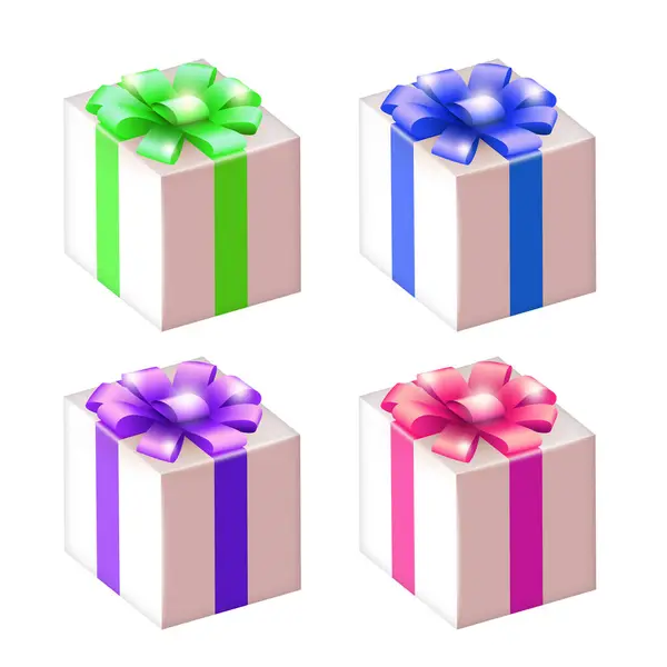 Vector Realistic White Gift Box Bow Ribbon — Stock Vector