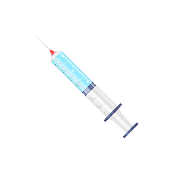 Векторный иконка пластиковый медицинский шприц с иглой, плунжер, шкала, медицина