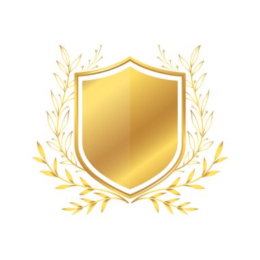 Altın rozetli vektör veya altın yapraklı kalkan