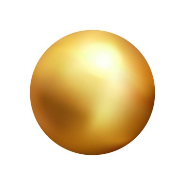 Vektör altın küre. Beyaz arka planda izole edilmiş yağ balonu. Altın parıltılı 3d top veya değerli inci