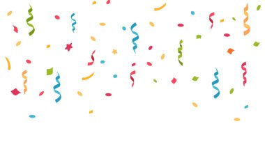 Vektör konfeti vektör illüstrasyon şenlik arka plan parti kavramı uçan kurdeleler izole.