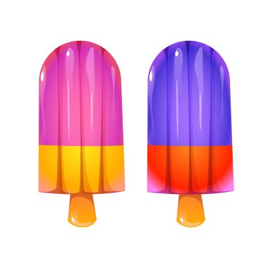 Tahta çubuk üzerinde vektör meyveli dondurma renkli dondurma.
