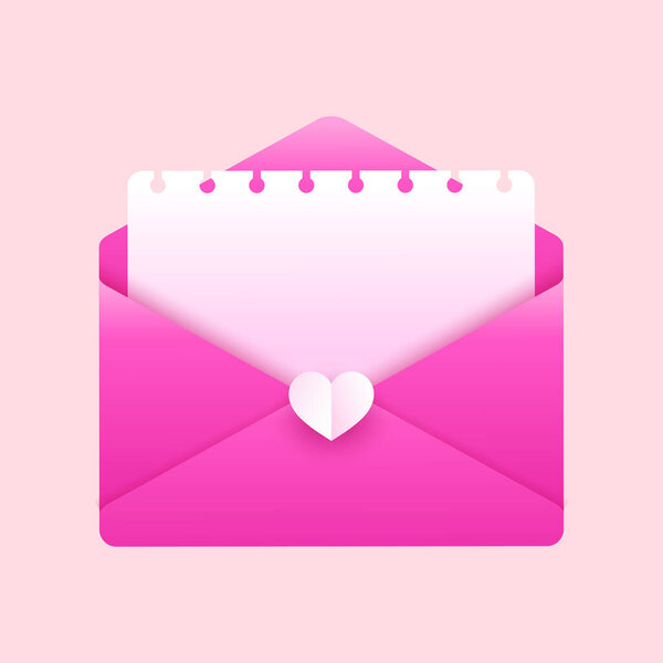 Векторная открытка на день Святого Валентина. открытый конверт с карточкой и сердцем