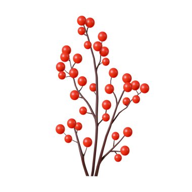 Beyaz arkaplanda vektör kırmızı böğürtlen dalı var. Noel tasarım elementi
