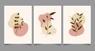 El çizimi düz tasarım boho duvar sanatı. İçeriye vektör ayarlandı. Boho minimalizm odası ve evi için soyut bohem çizimi.