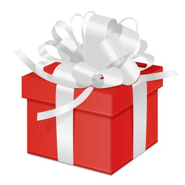 Beyaz arkaplanda kurdeleli renkli bir hediye kutusu