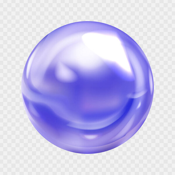Vector realistic pearl, blue sphere isolated on transparent background