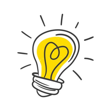 Beyaz arkaplanda parlayan vektör ampulü