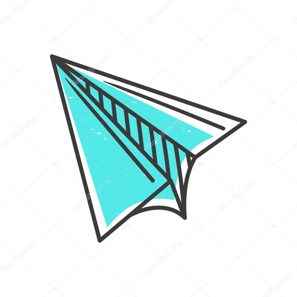 Vector blue paper airplane in doodle style vector isolated illustration