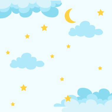 vektör düz ay yıldızları ve bulutların arkaplan tasarımı