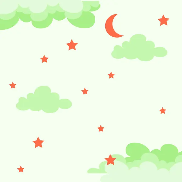 Vector Flat Style Moon Stars Clouds Background Design — Stockový vektor