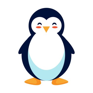 Beyaz bir hayvana izole edilmiş şirin küçük penguen çizimi.