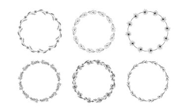 Vektör el çizilmiş çiçek çelenkleri koleksiyonu