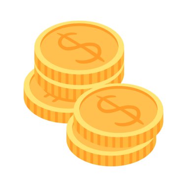 Dolar madeni para simgesi beyaz zemin üzerinde dolar izometriği