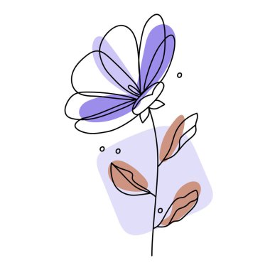 El çizimi düz tasarım basit çiçek ana hatları