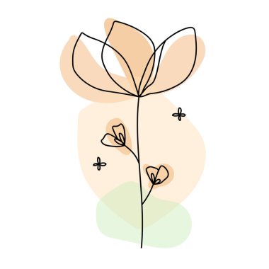 El çizimi düz tasarım basit çiçek ana hatları