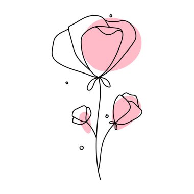 El çizimi düz tasarım basit çiçek ana hatları