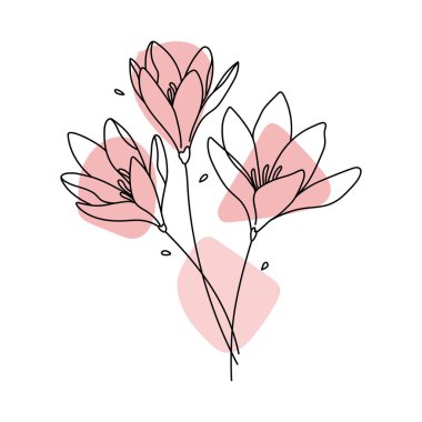 El çizimi düz tasarım basit çiçek ana hatları