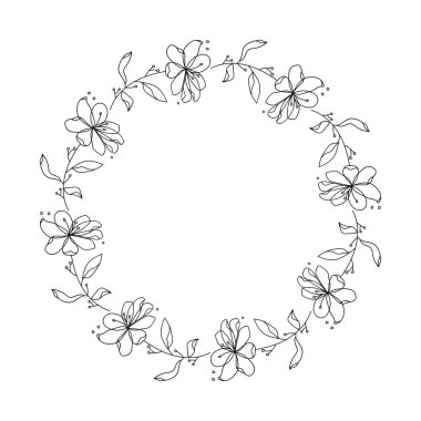 Beyaz arka planda el çizilmiş çiçek çelenk