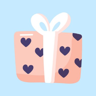 Yay ve kalp süslemeli hediye kutusu. Aziz Valentines beyaz bir arka planda sunar.