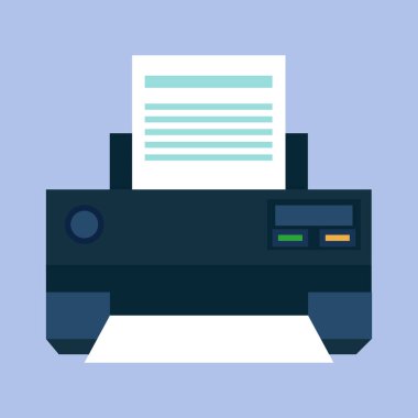 Mavi arkaplanda kağıt illüstrasyonlu yazıcı