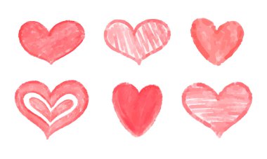Watercolor hand drawn hearts collection