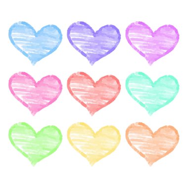 Watercolor hand drawn heart collection on white background