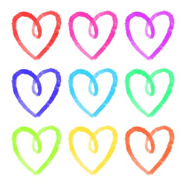 Watercolor hand drawn hearts collection on white