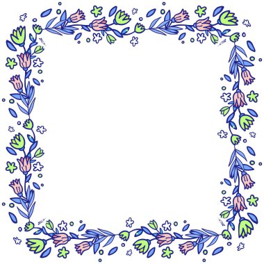 El çizimi çiçek çelengi, çiçek desenleri.