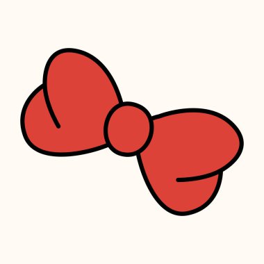 El çizimi kırmızı yay, bağlanmış kurdele, tatil süslemesi izole edilmiş.