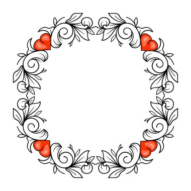 El çizimi düz tasarım kalpler sınır ve çerçeve